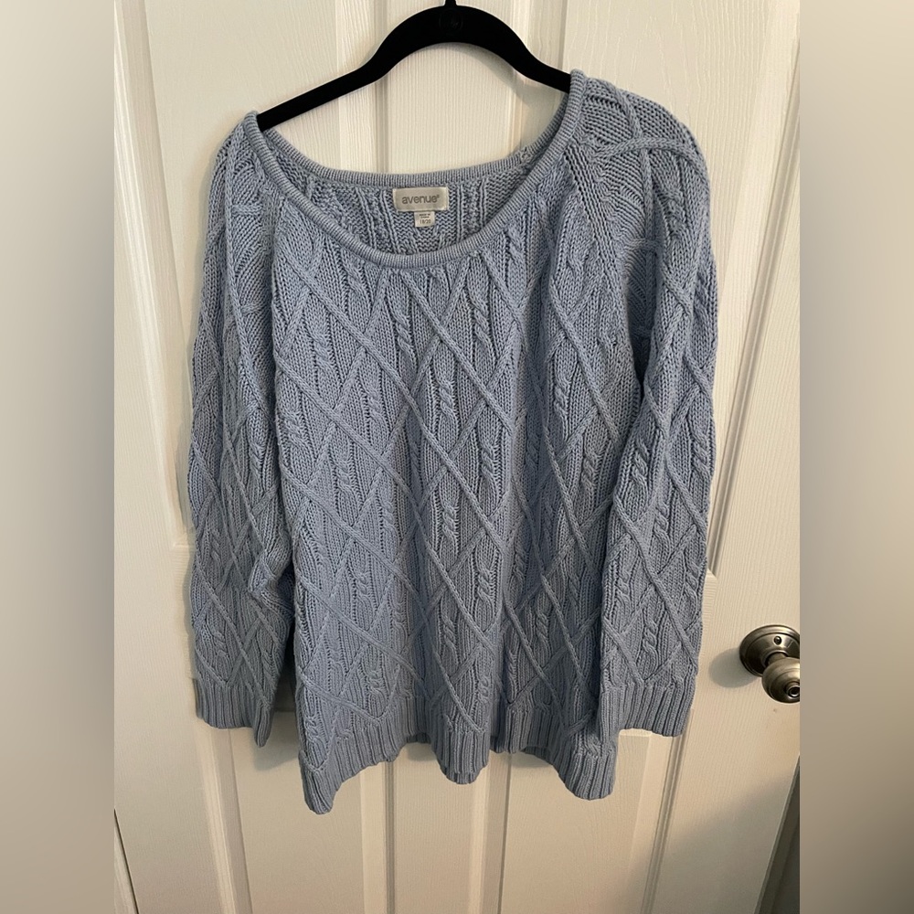 Avenue Plus Size 18/20 Cable Knit Light Blue Sweater